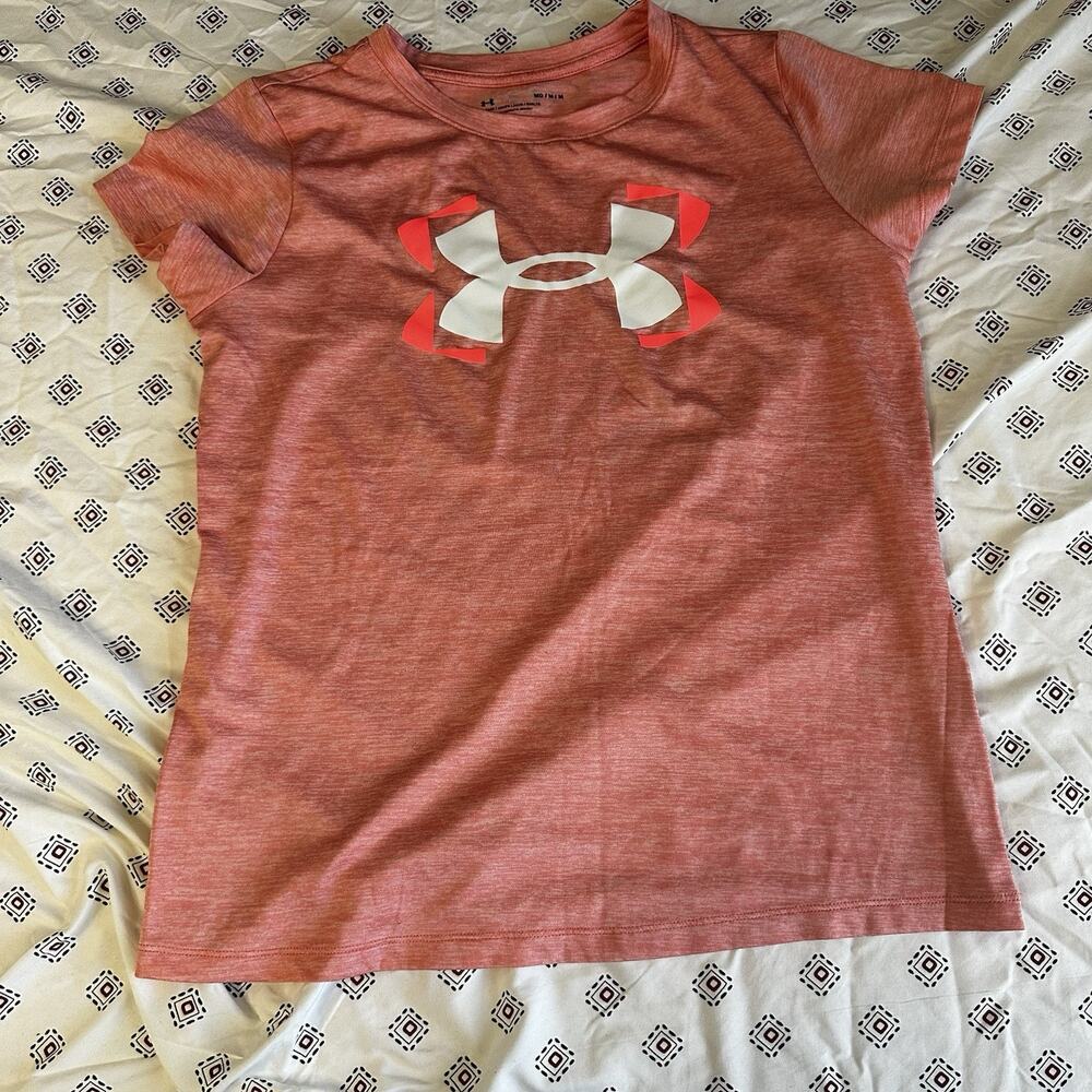 under armor Women’s T Shirt pink salmon logo top medium gym yoga athlete